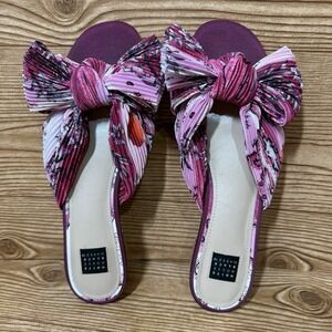 White House Black Market Shoes Sz 8.5 WHBM Liv Fiji Map Crinkle Bow Slide Sandal